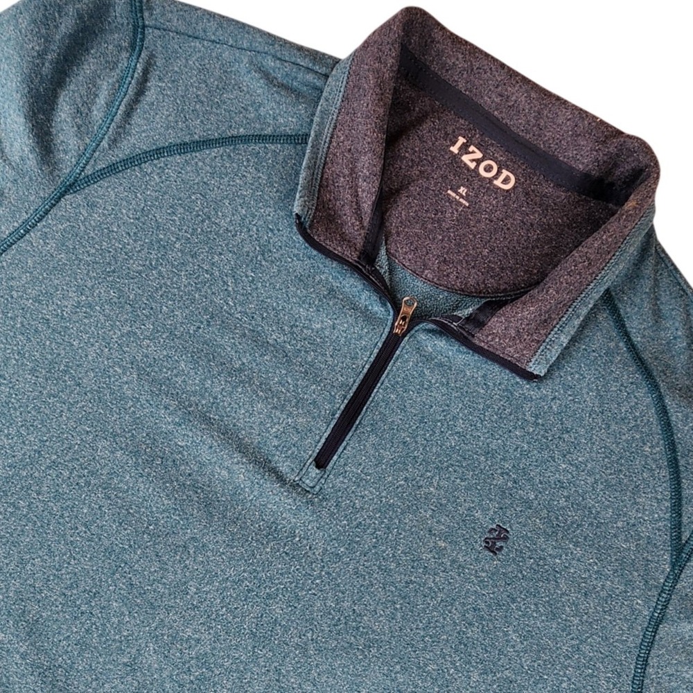 IZOD Mens XL Quarter Zip Pullover Heather Green Blue Fleece Sweatshirt